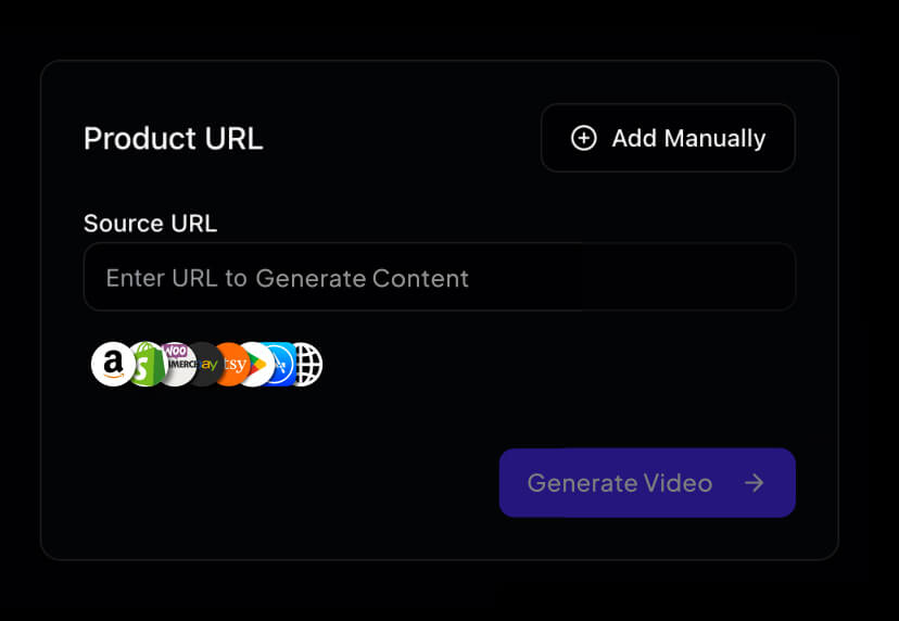 URL to Video Maker interface showing product URL input and AI video generation